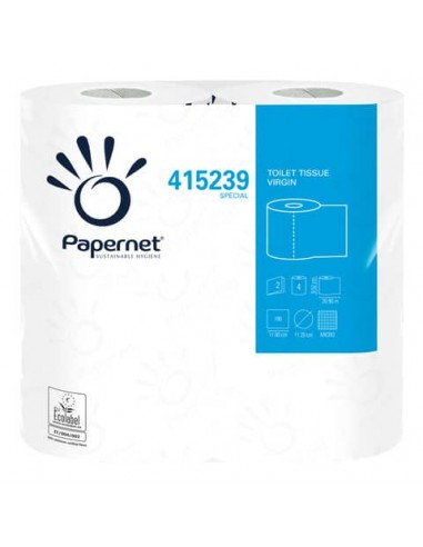 Carta igienica fascettata Papernet 2 veli 190 strappi - in pura cellulosa - formato hotel - Conf. 4 pz - 415239