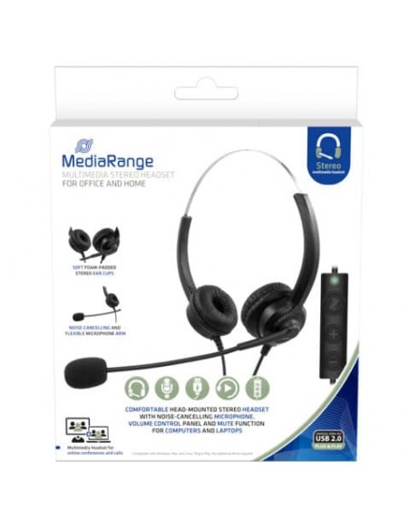 Cuffie stereo per PC Media Range con microfono e filo - USB - nero - MROS304