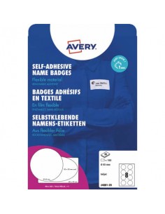 Badge adesivi per tessuti rotondi Avery Ø 65 mm - 8 et/foglio - stampanti inkjet Conf. 20 fogli -  J4881-20