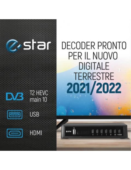 Ricevitore digitale terrestre eSTAR  T2 618 UHD - DVBT-2 RJ45  nero - T2 618 UHD