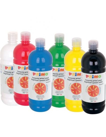 Tempera brillante Primo Primi Passi - scatola di cartone - 6 bottiglie colori primari assortiti - 1000 ml 204BR1000ASS
