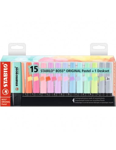 Desk set evidenziatori Stabilo Boss Original Pastel - 2-5 mm - assortiti Conf. 15 pezzi - 7015-02-5