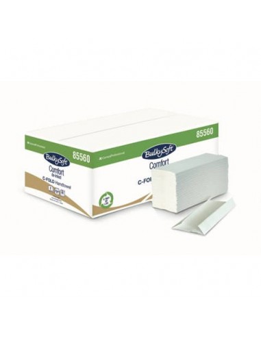 Conf. da 20 fascette composte da 153 fogli di asciugamani ripiegati a C 23x31 cm Bulkysoft Comfort bianco - 85560.E10