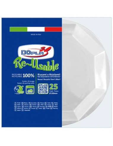Piatti in polistirene Dopla Re-Usable Ø 220 mm - Piani - conf. 25 pezzi - 12507