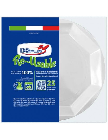 Piatti in polistirene Dopla Re-Usable Ø 220 mm - Piani - conf. 25 pezzi - 12507