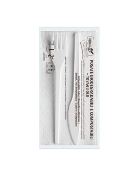 Set forchetta + coltello + tovagiolo Dopla Bis ESTABIO - 33x33 cm 2 veli - conf 100 pezzi - 3907