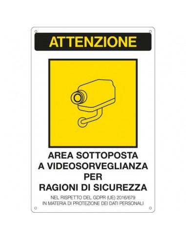 Cartello area video 20x30 cm Immagine gialla Cartelli Segnalatori ''Area sottoposta a videosorveglianza'' - 33378