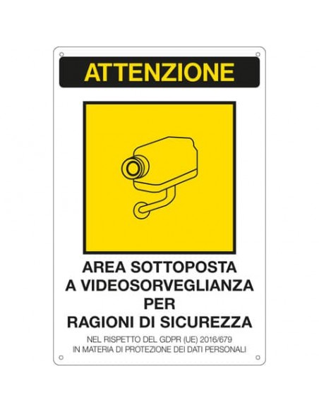Cartello area video 20x30 cm Immagine gialla Cartelli Segnalatori ''Area sottoposta a videosorveglianza'' - 33378