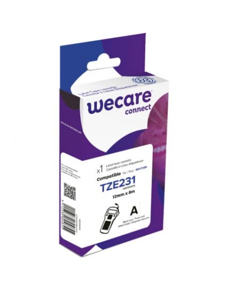Nastro compatibile Brother 12 mm x 8 mt Wecare nero/bianco K80008W4