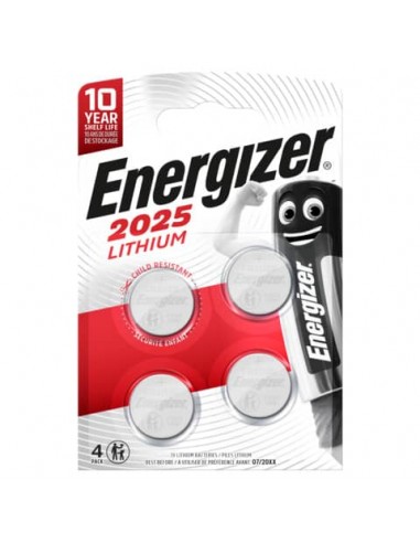 Batterie al litio a bottone Energizer Lithium BP4 3V CR2025 - conf. 4 pz rossa - E300849100