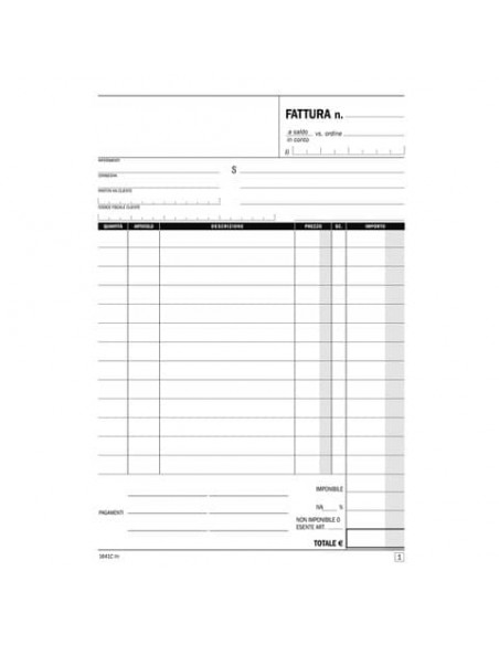 Fatture ad 1 aliquota blocco di 50/50 copie autoricalcanti data ufficio 21