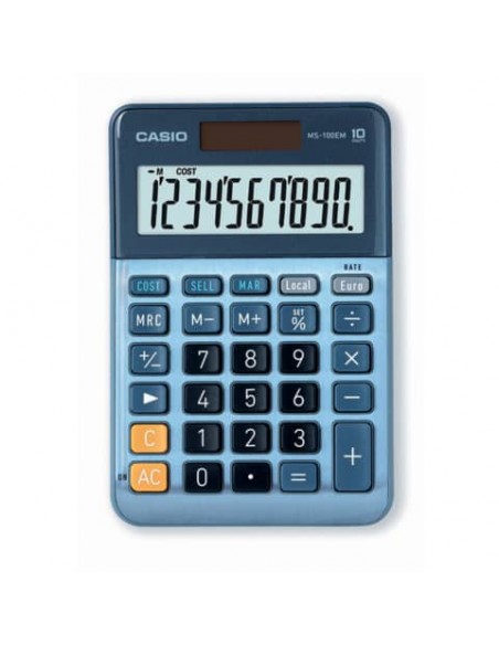 Calcolatrice da tavolo Casio MS-100EM-W-EP - blu - solare e batteria display 10 cifre