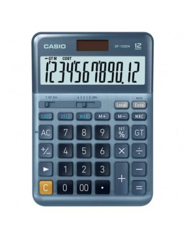 Calcolatrice da tavolo Casio DF-120EM-W-EP - blu - solare e batteria display 12 cifre