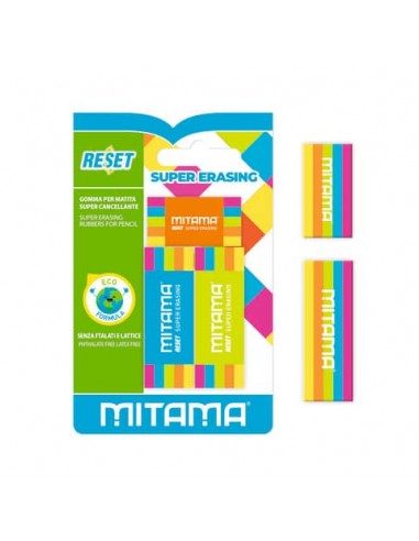 Gomma per matita alta qualità Mitama Eco-Material Arcobaleno - colori assortiti - blister 2+1 pezzi - 62872