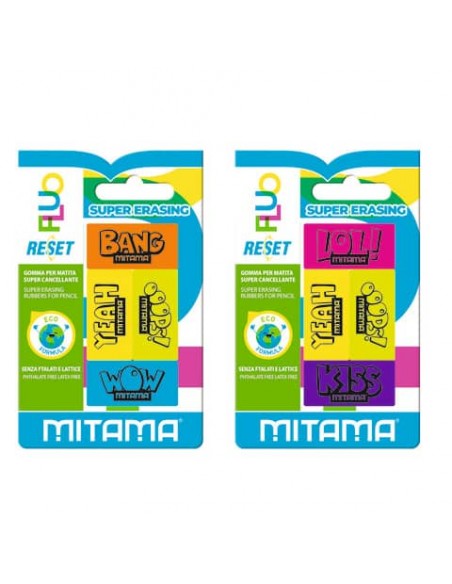 Gomma per matita Mitama Reset Fluo - colori fluo assortiti - conf. 4 pezzi - 61369