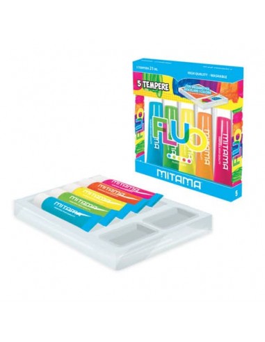 Tempera Mitama Più Lavabile - colori fluo assortiti - conf. 5 tubetti da 21 ml - 62869