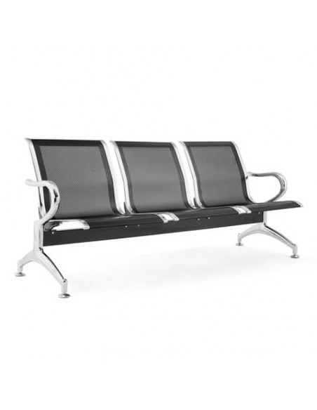 Panca in acciaio microforato per sala d'attesa nero Serena Group 3 posti SJ840K-3