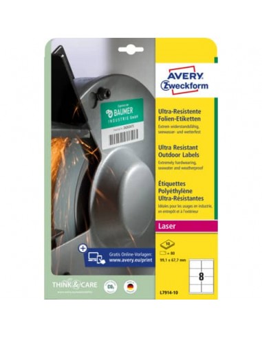 Etichette in polietilene bianco Avery 8 et./foglio Laser - 99