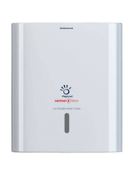 Dispenser antibatterico con adattatore Papernet Defend Tech per asciugamani piegati a C e Z bianco - 33