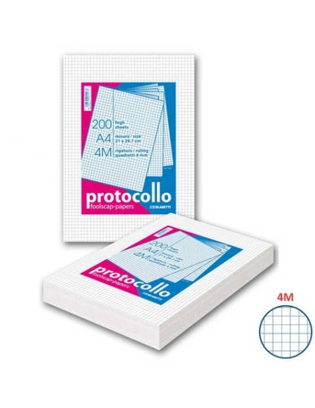 Fogli protocollo A4 - 60 g/mq - Blasetti 4M - senza margini - Risma da 200 fogli - 1281
