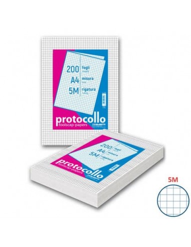 Fogli protocollo A4 - 60 g/mq - Blasetti 5M - senza margini - Risma da 200 fogli - 1282