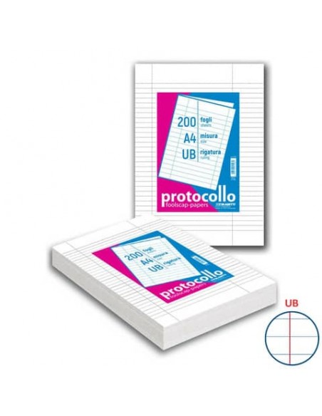 Fogli protocollo A4 - 60 g/mq - Blasetti uso bollo - senza margini - Risma da 200 fogli - 1283