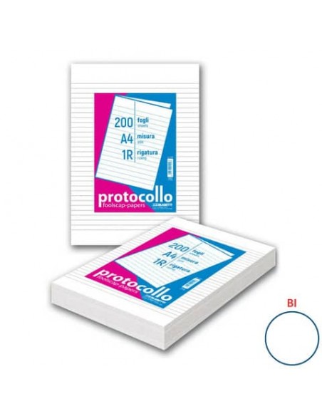 Fogli protocollo A4 - 60 g/mq - Blasetti bianco - senza margini - Risma da 200 fogli - 1286