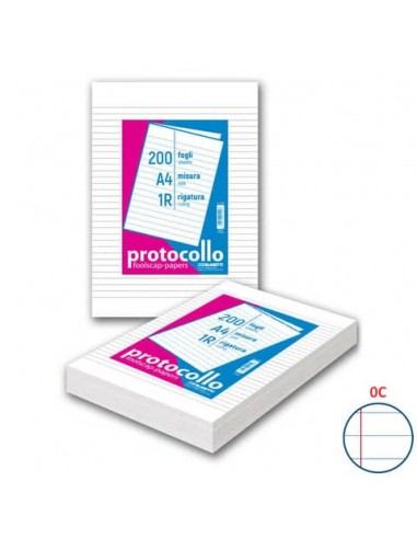 Fogli protocollo A4 - 60 g/mq - Blasetti C con margine - Risma da 200 fogli - 1287