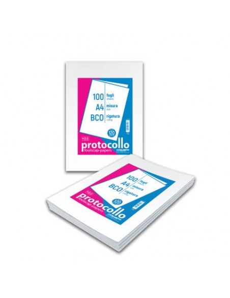 Fogli protocollo A4 - 120 gr/mq - Blasetti bianco - Risma da 100 fogli - 7149