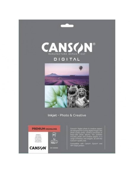 Carta fotografica Premium bianca 20 fogli - 255 g/m²  HighGloss RC Canson A4 C33300S005