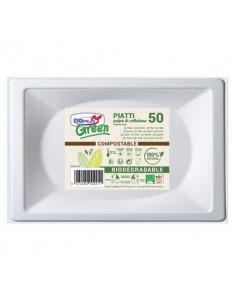 Piatti bianchi rettangolari in polpa di cellulosa conf. 50 pz Dopla Green 152x254 mm - 7766