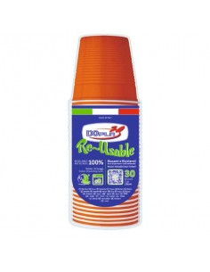 Bicchieri arancioni in polistirene conf. 30 pz Dopla Reusable 230 ml 22696