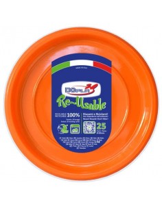 Piatti fondi arancioni in polistirene h.32 mm conf. 25 pz Dopla Reusable Ø 205 mm - 11826