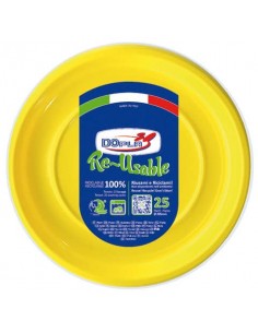 Piatti fondi gialli in polistirene h.32 mm conf. 25 pz Dopla Reusable Ø 205 mm 11834