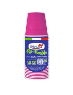 Bicchieri fucsia in polistirene conf. 30 pz Dopla Reusable 230 ml 22699