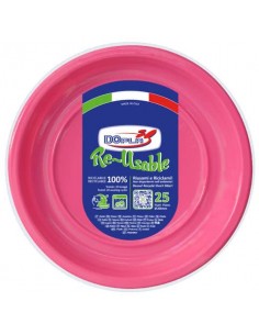 Piatti fondi fucsia in polistirene h.32 mm conf. 25 pz Dopla Reusable Ø 205 mm 11832