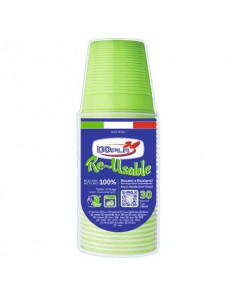 Bicchieri verde acido in polistirene conf. 30 pz Dopla Reusable 230 ml 22705