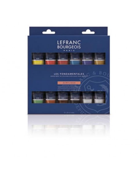 Vernice Acrilica fine in tubetto 20 ml - Lefranc Bourgeois - colori assortiti - Conf. 12 pezzi - 300341