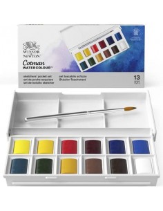 Set acquerelli Sketchers Cotman 12 1/2 godet + pennello Winsor&Newton colori assortiti - 0390640