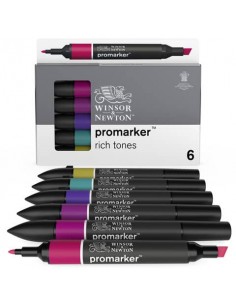 Set 6 pennarelli Promarker doppia punta fine-larga Winsor&Newton - assortiti colori forti - 0290111