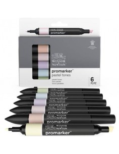 Set 6 pennarelli Promarker doppia punta fine-larga Winsor&Newton - assortiti colori pastello - 0290113