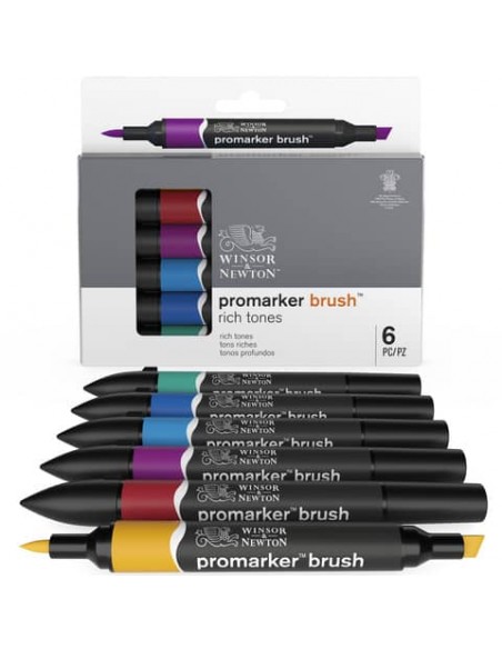 Set 6 pennarelli doppia punta Winsor&Newton Promarker brush colori forti assortiti 0290126