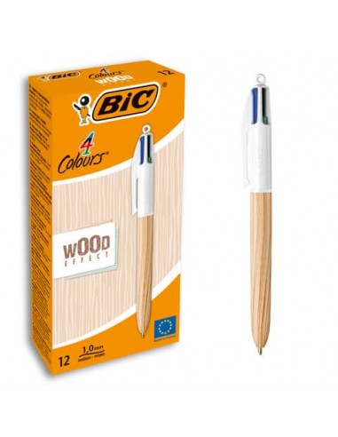 Penna a sfera a scatto BIC 4 Colours 1 mm - fusto Wood Effect 508964