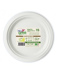 Piatti frutta monouso in polpa di cellulosa Dopla Green d. 175 mm conf. 15 pezzi - 07742