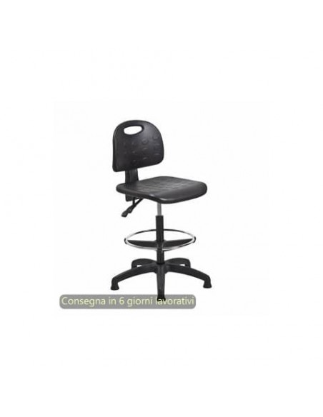 Sgabello tecnico Labor Back-system 60 nero Seditaly in PU lavabile alto con poggiapiedi regolabile - LBD0C5Q62PU01