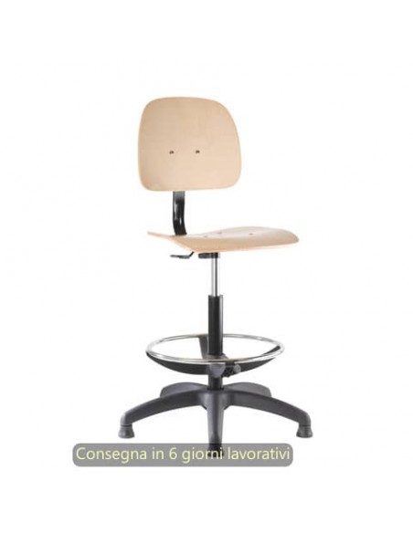 Sgabello tecnico Labor Wood 60 in legno di faggio verniciato naturale Seditaly alto poggiapiedi regolabile