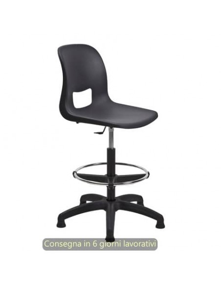 Sgabello tecnico Vera 60 con scocca in PP nero Seditaly alto con poggiapiedi regolabile - VRD0F5Q60PP01