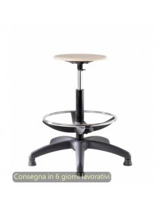 Sgabello tecnico Work Wood 60 tondello in faggio e base in nylon Seditaly alto con poggiapiedi regolabile LBDSF0000L119