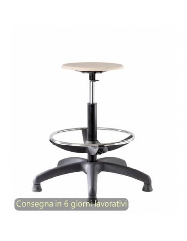 Sgabello tecnico Work Wood 60 tondello in faggio e base in nylon Seditaly alto con poggiapiedi regolabile LBDSF0000L119
