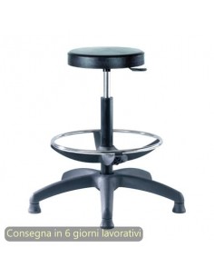 Sgabello tecnico Work 60  tondello in PU flessibile e lavabile nero Seditaly alto con poggiapiedi regolabile LBDSF0000PU01
